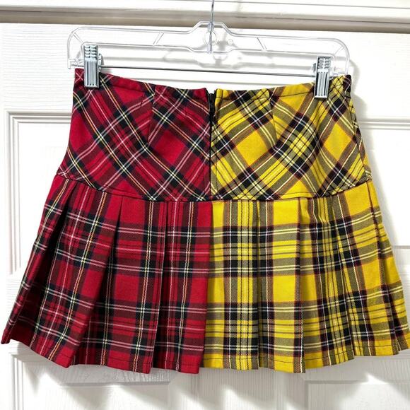 Tripp NYC Daang Goodman Split Plaid Mini Skirt Red Yellow Goth Punk Size Small - Picture 3 of 3